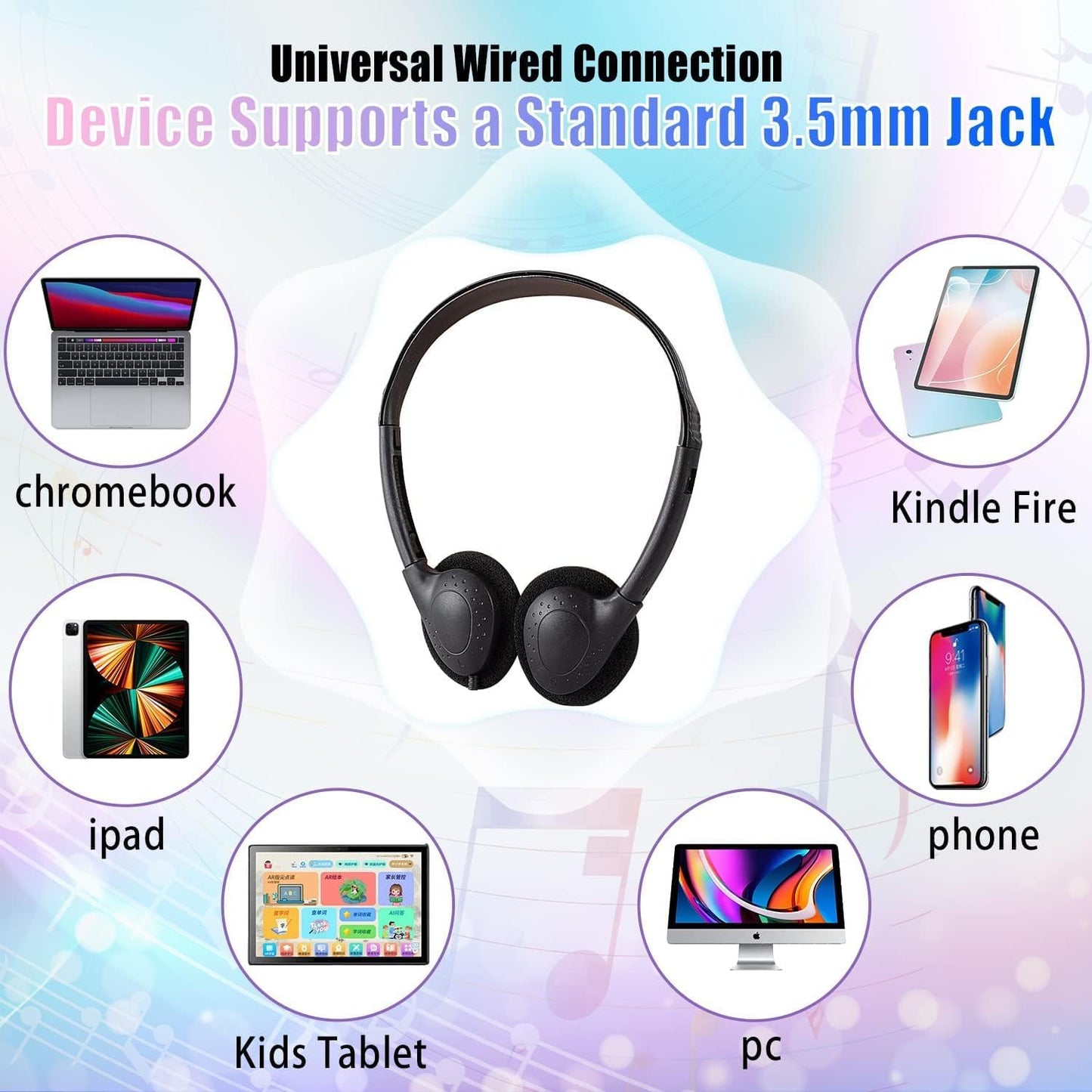 10 Pack Set (LS04,10 Classroom Headphones Bulk Multi Color for Kids School, Wholesale Class Durable Earphones