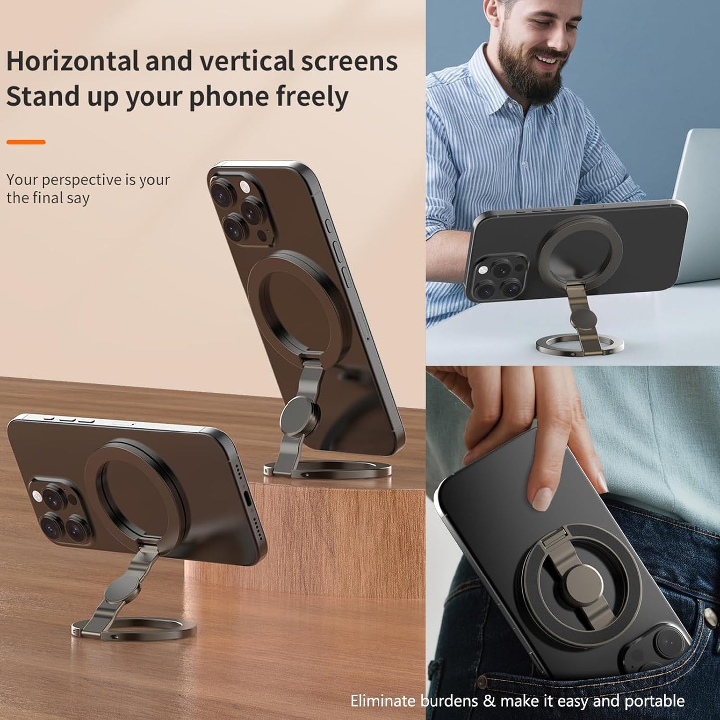ACCREW Fidget Spinner Magnetic Phone Holder, Phone Grip Stand for iPhone Samsung & Magnetic Cases, Dual Sided Magnet