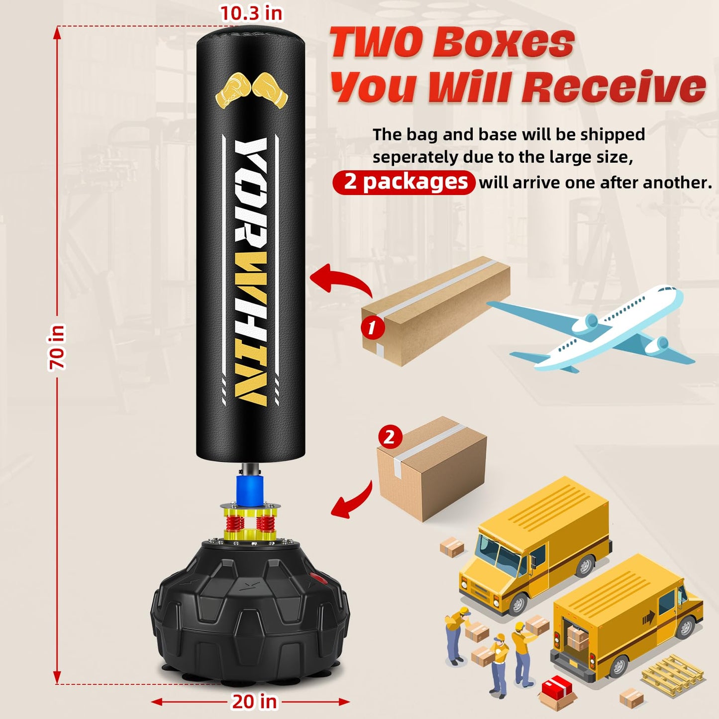 Standing Heavy Boxing Bag for Adult, Freestanding Punching Bag with 12OZ Pro Boxing Gloves and Wrapped Gloves, Boxing Bag with Suction Cup Base, Men Stand Kickboxing Bag for Home Office Gym Training