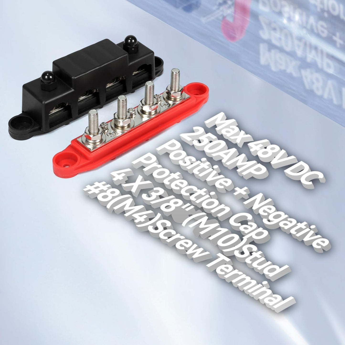 3/8'' 4 250 (250A, 3/8'', Heart Horse Power Distribution Block Bus Bar Terminal Stud Post with Cover Amp Rating