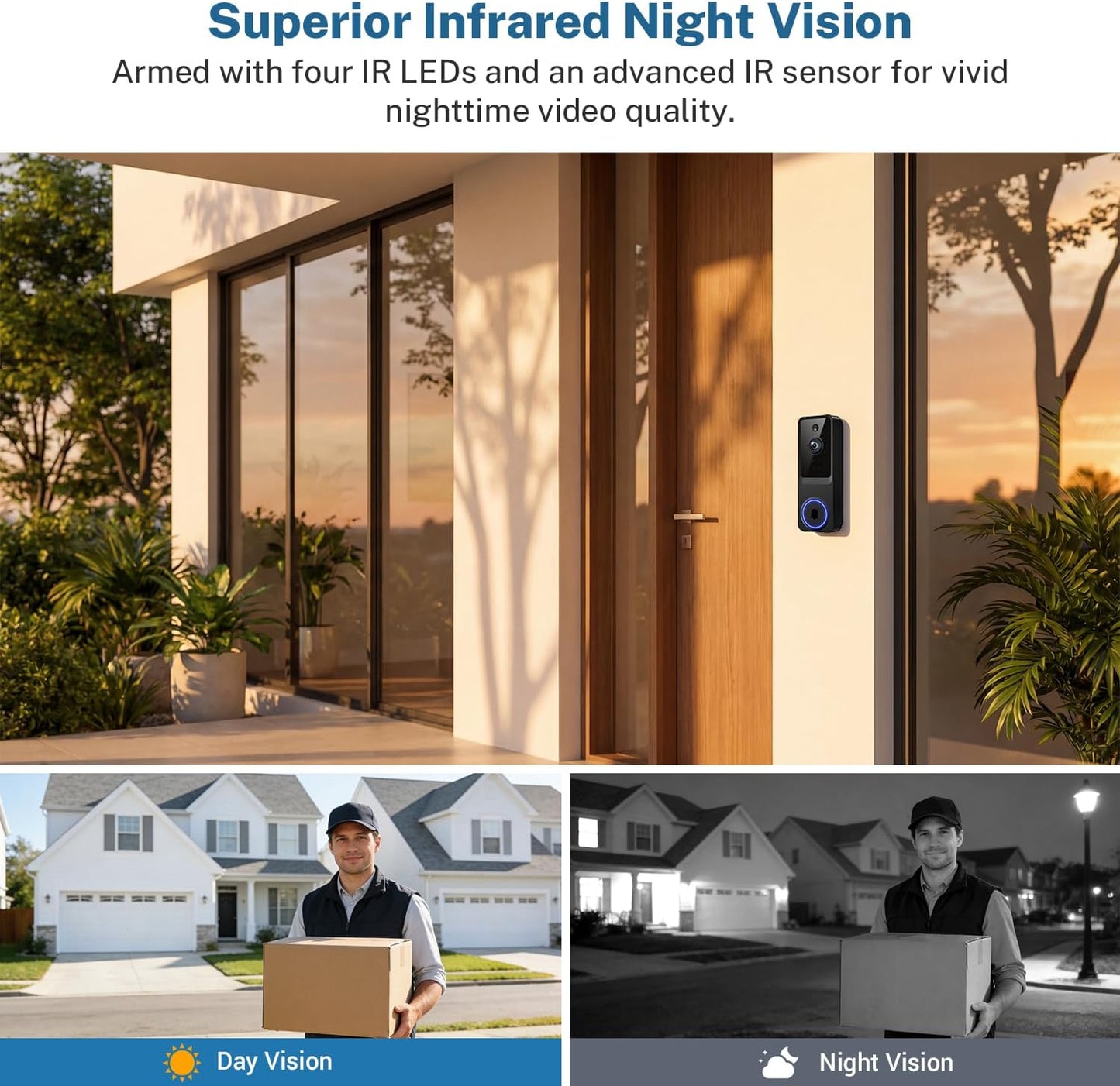 ElioVana 1080P Alerts2-Way 2.4Ghz Wireless Home Security Doorbell Camera with ReceiverAI Human DetectionReal-Time