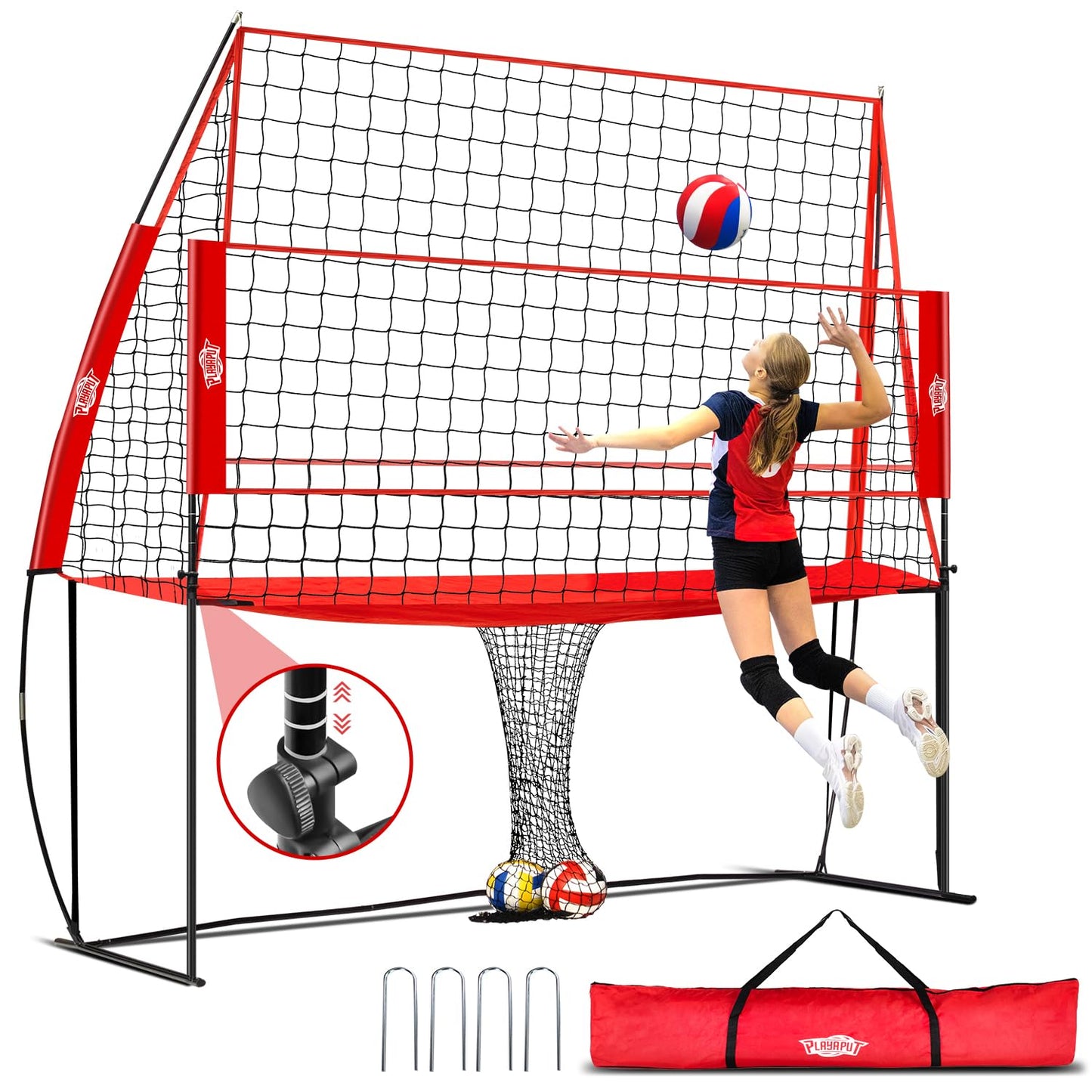 Volleyball Training Equipment,Height Adjustable Volley Ball Practice Net Station for Serving, Spiking, Hitting Practice,Easy Setup Volleyball Net for Backyard Indoor Outdoor with Carryingbag