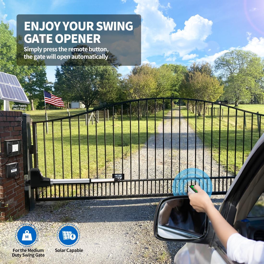 TOPENS AT6131 Single Swing Gate Opener Medium Duty Automatic Gate Motor for Single Swing Gates Up to 18ft, Electric Driveway Gate Operator AC Powered with Remote Control Kit Solar Compatible