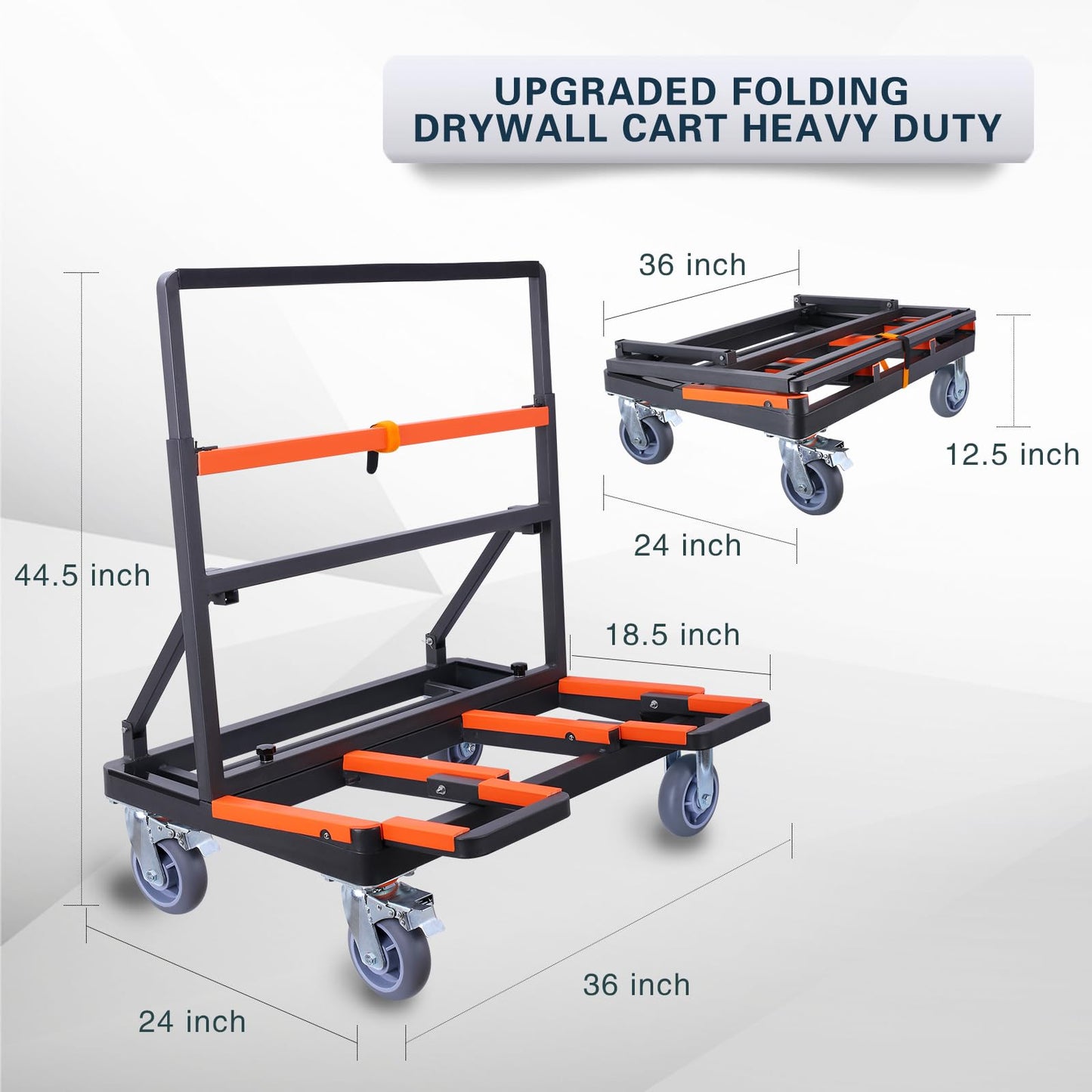 Upgrade Folding Drywall Cart Heavy Duty,Drywall Dolly Load 2200 lbs Capacity,Panel Cart with Extended Large Deck,Panel Dolly Handling Plywood Sheetrock Glass and Windows Service