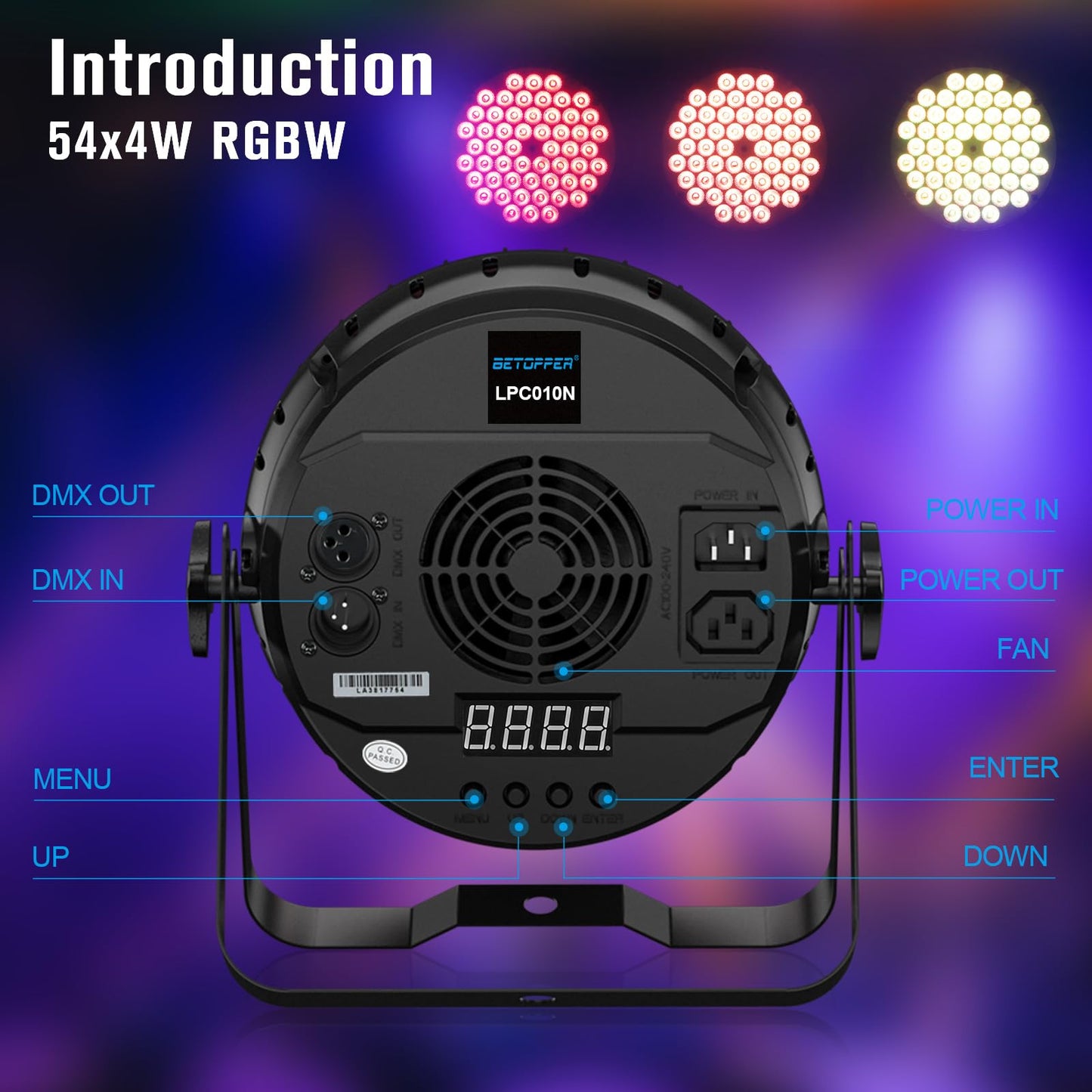 Betopper 54 * 4W High CRI Par Light, CRI/RA>90 RGBW 4 in 1 Ultra-Bright LED Stage Lights,Up to 5500Lm Party Light, Party Disco DJ Lights for Photography Video Wedding Show, 2 Packs