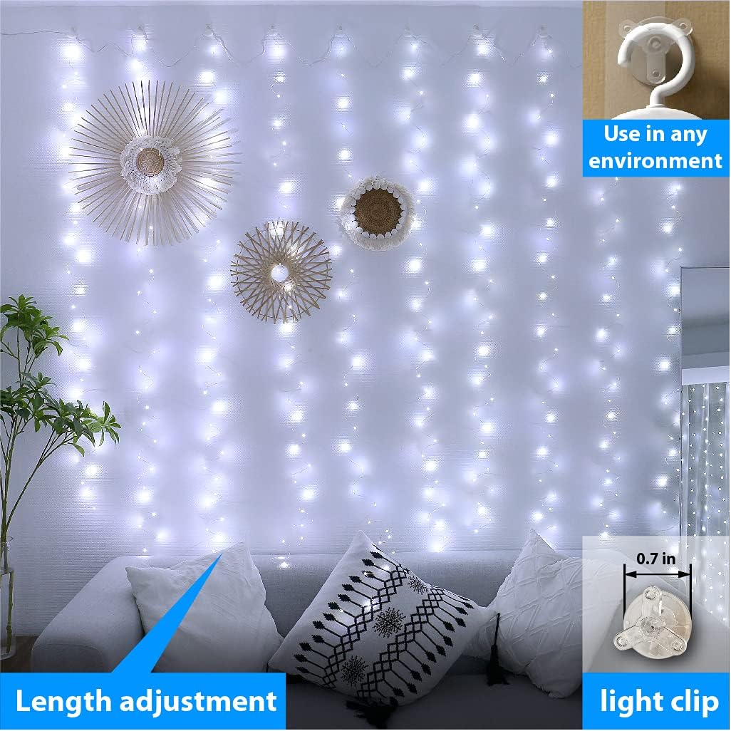 ZSJWL 300 LED White Curtain Lights - 9.8x9.8Ft Fairy String Lights with Remote & Timer for Indoor/Outdoor Events