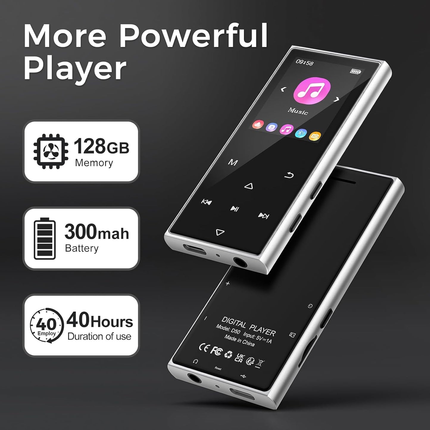 AGXOV 128GB MP3 5.3, (1.77''128GB) Player with Bluetooth Music Player with Built-in HD Speaker, FM Radio, Voice