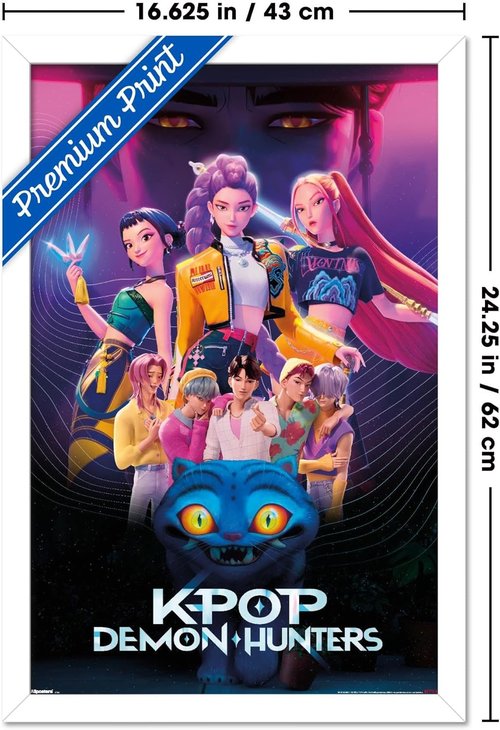 Netflix KPop Demon Hunters Wall Poster - Framed 22.4L x 14.7W, Stylish White Design