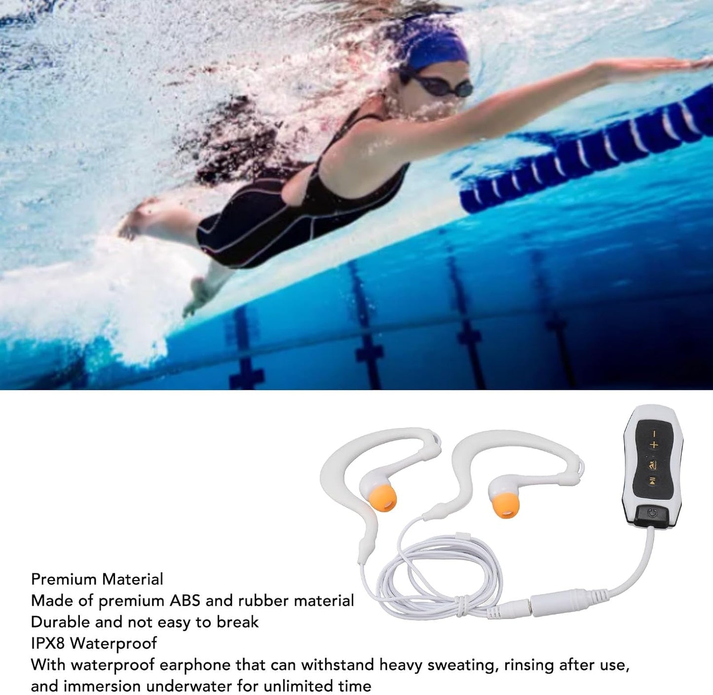 Fabater IPX8 MP3 USB2.0 Swimmer MP3 Swimming (8GB) Water Proof Player, Music Player with Underwater Headphones, Players