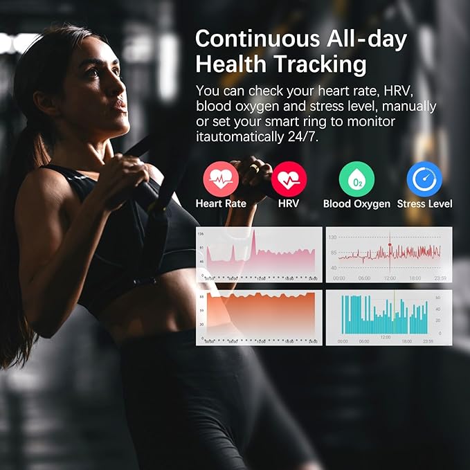 Smart Health Ring for Women Men, Fitness Tracker Ring with Heart Rate, Blood Oxygen, Sleep Tracker, Step Tracker, No Subscription Fee, IP68 Waterproof Smart Ring for iPhone & Android (Gold, 8#)