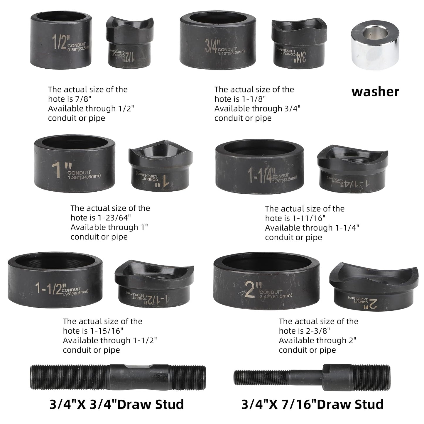 Nuiu TP-8C Hydraulic Knockout Punch Kit, 66KN Punching Pressure with 6 Hole-Opening Dies 1/2" to 2", 360° Rotatable Head for Electrical Panel, Conduit Pipe Punching