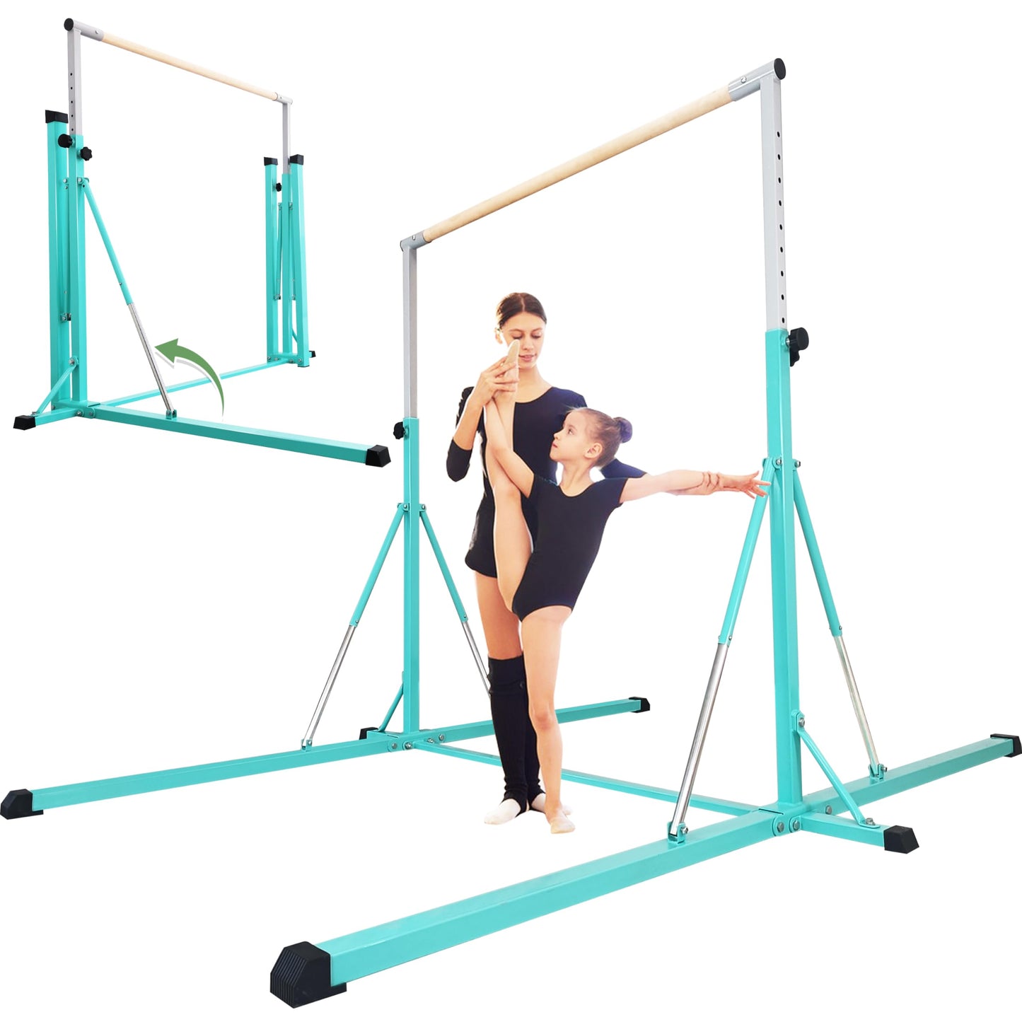 Gymnastics Bar, 5'10” Base length 45" to 71" Adjustable Horizontal Bar for Serious Training, 500 LBS Capacity, Professional Home Gym Equipment with Competition-Grade Beech-covered Fiberglass Bar