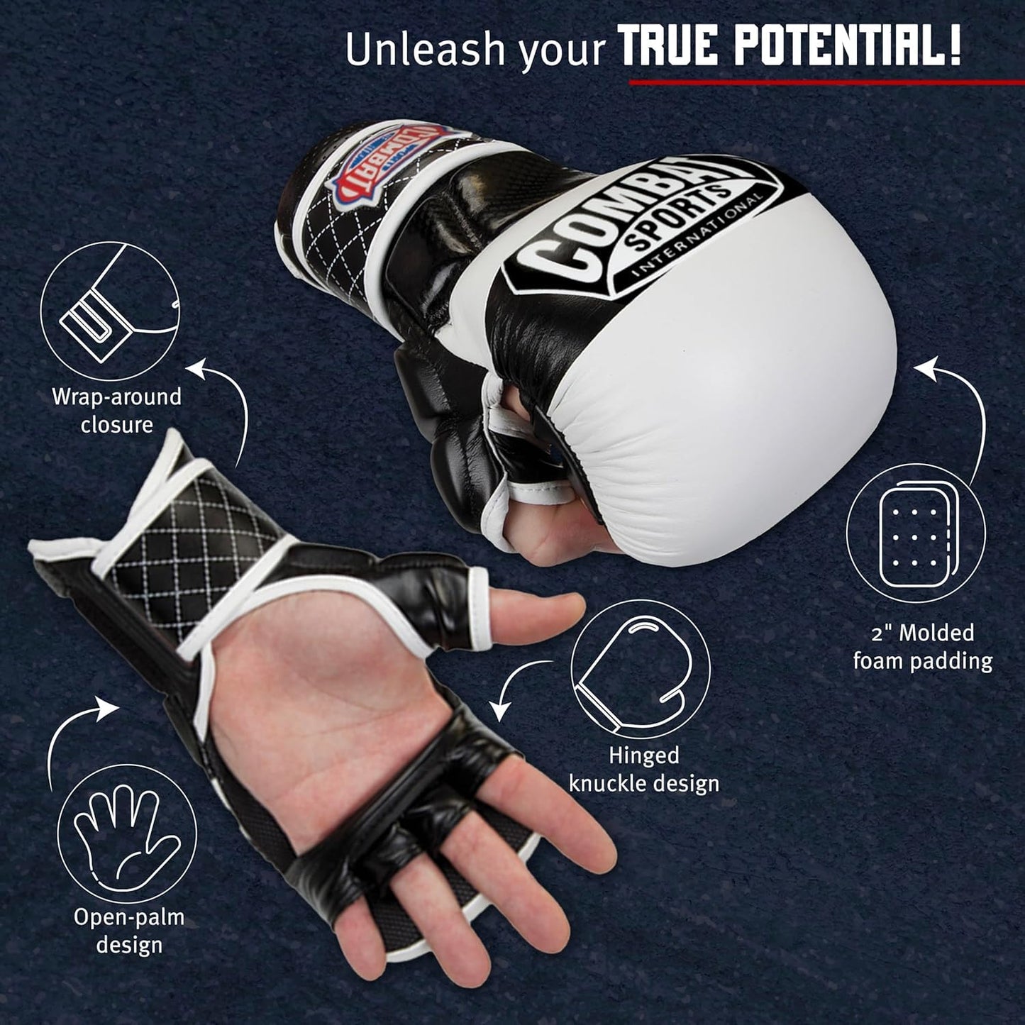 Combat Sports Max Strike MMA Training Gloves, Open-Palm, Fingerless Padded Boxing Gloves for Muay Thai, Kickboxing, and Martial Arts, Ideal for Men and Women, Essential MMA Gear