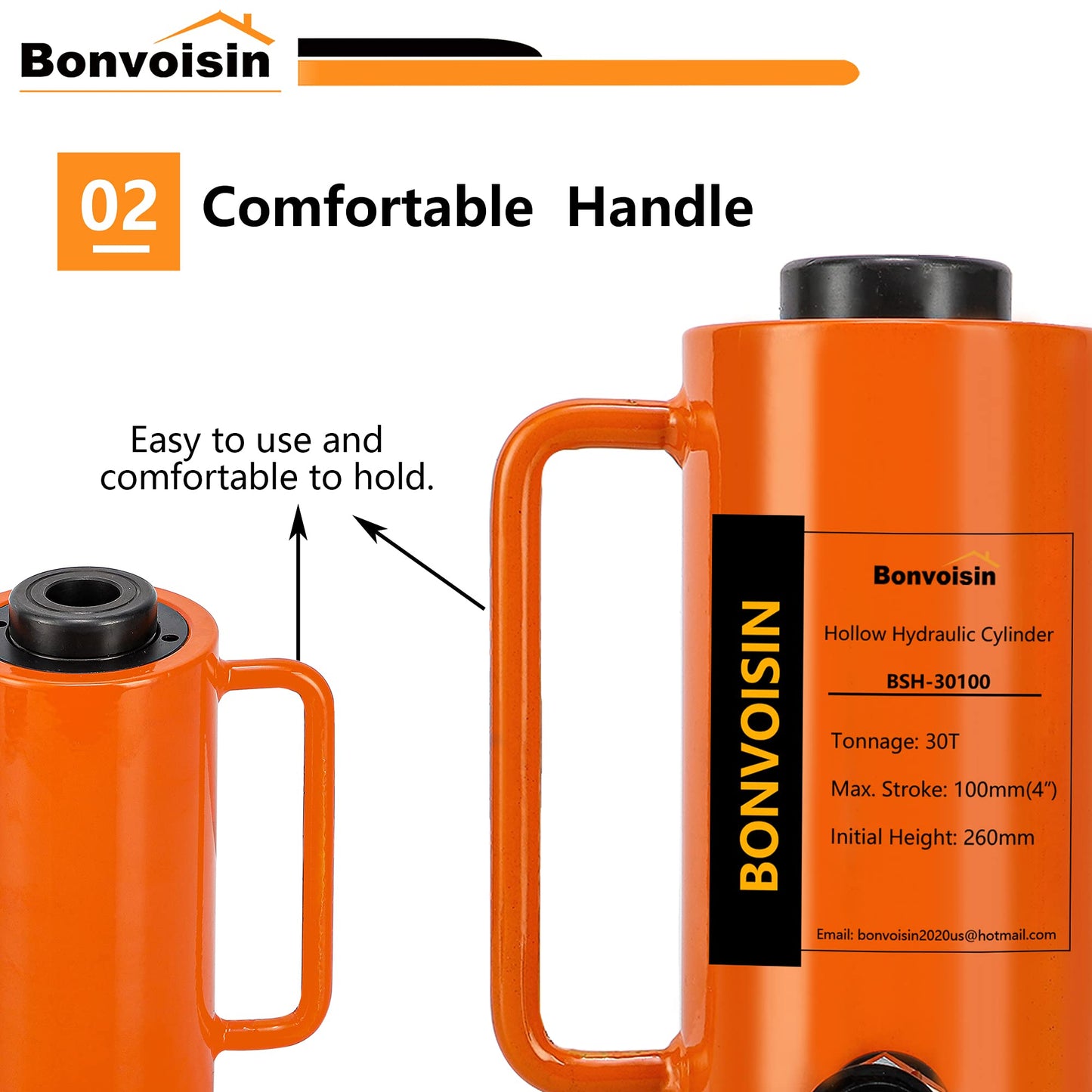 Bonvoisin 30T 4 Inch Hollow Hydraulic Cylinder Jack Porta Power Ram Single Acting Lifting Cylinders 4" Stroke for Machinery Shipbuilding