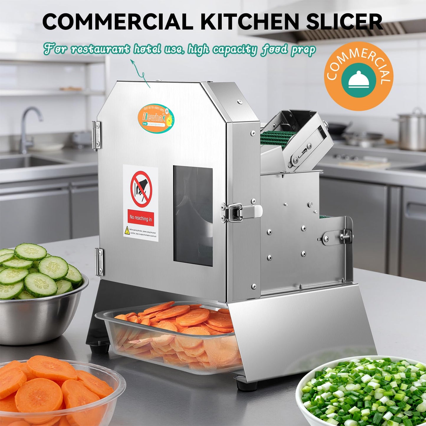 Newhai Commercial Green Onion Cutter Vegetable Slicer Machine Electric Automatic Spring Onion Slicer with Conveyor Belt 1.5-35mm Thickness Adjustable 400lb/h Stainless Steel for Kitchen Use