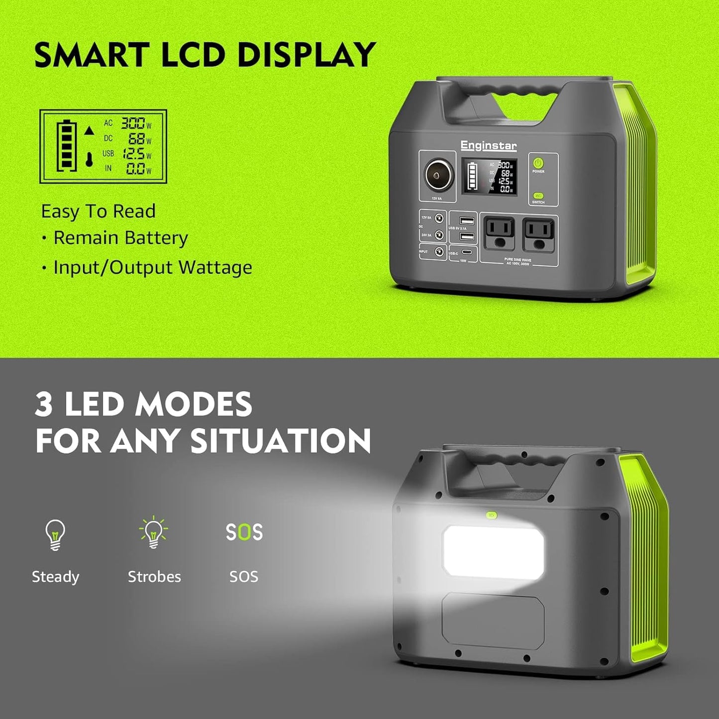 Solar Generator, 296Wh Portable Power Station,110V Pure Sine Wave, 80000mAh Backup Battery Power Supply for CPAP Outdoor Camping, Traveling, and Emergencies