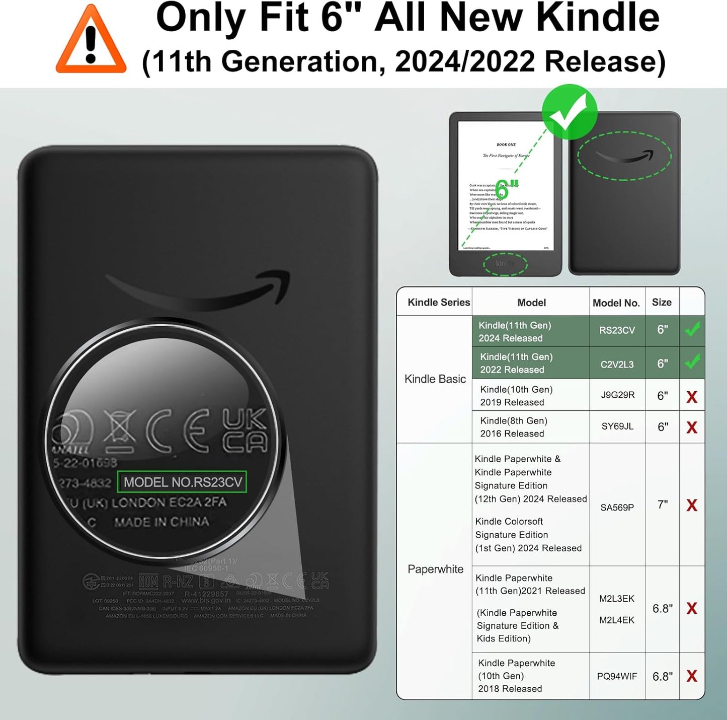 MoKo E-Reader(11th Generation-2024/2022 Detachable Magnetic Case for All-New Release),Ultra Clear Back Scratch-Proof