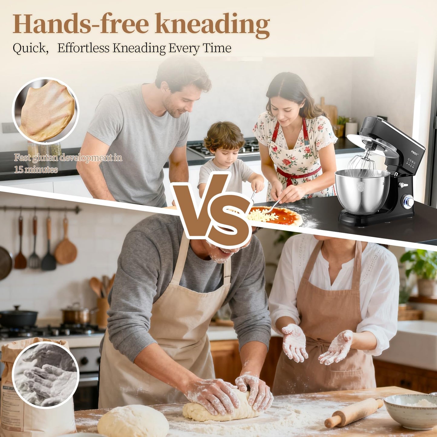 1500W 8.45QT Stand Mixer, 6-Speed Electric Dough Mixer with Whisk, Dough Hook & Beater, Large Capacity Kitchen Mixer for Baking Bread, Cakes, Salad and Cookies (Black)