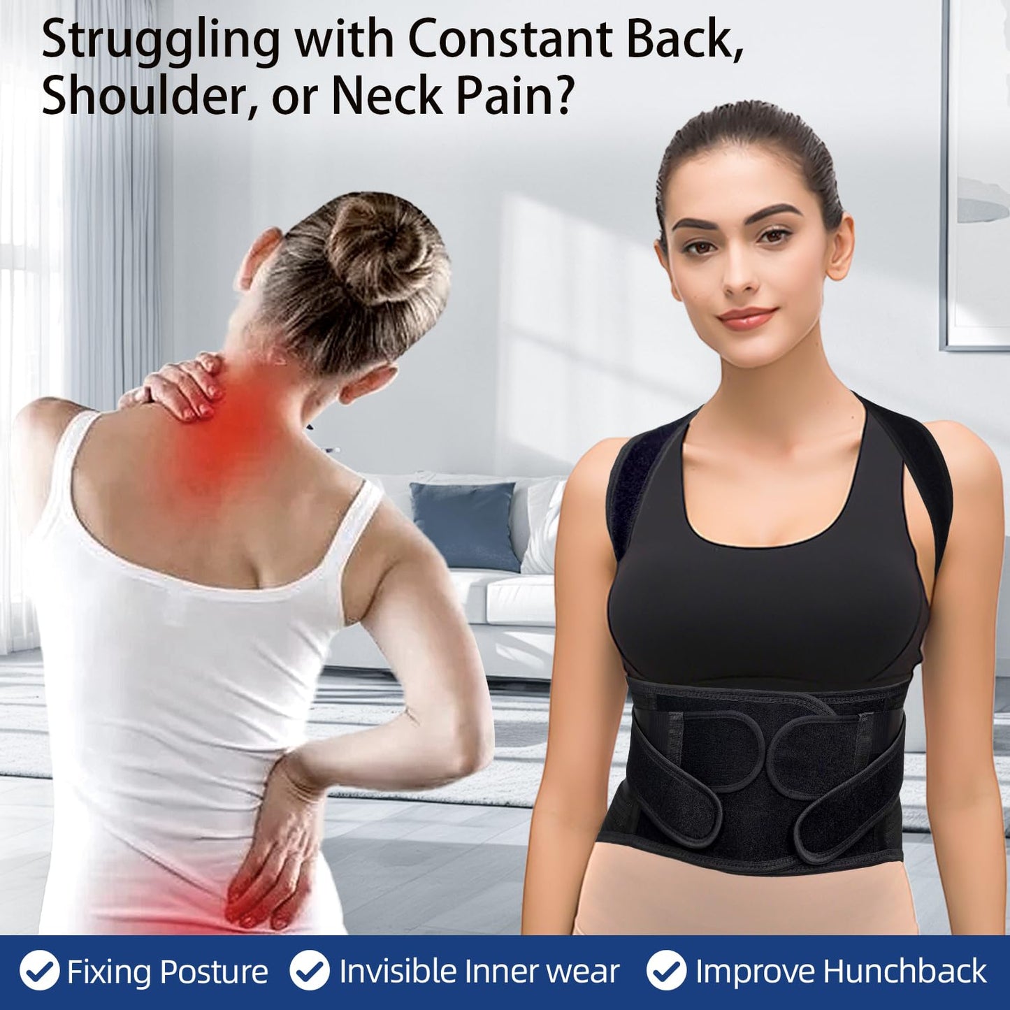 TEKOMVO Upgraded Posture Corrector for Women & Men, Back Brace for Upper/Lower Back Pain, Herniated Disc, Sciatica,Adjustable Support & Bionic Panel XL (38"-42")