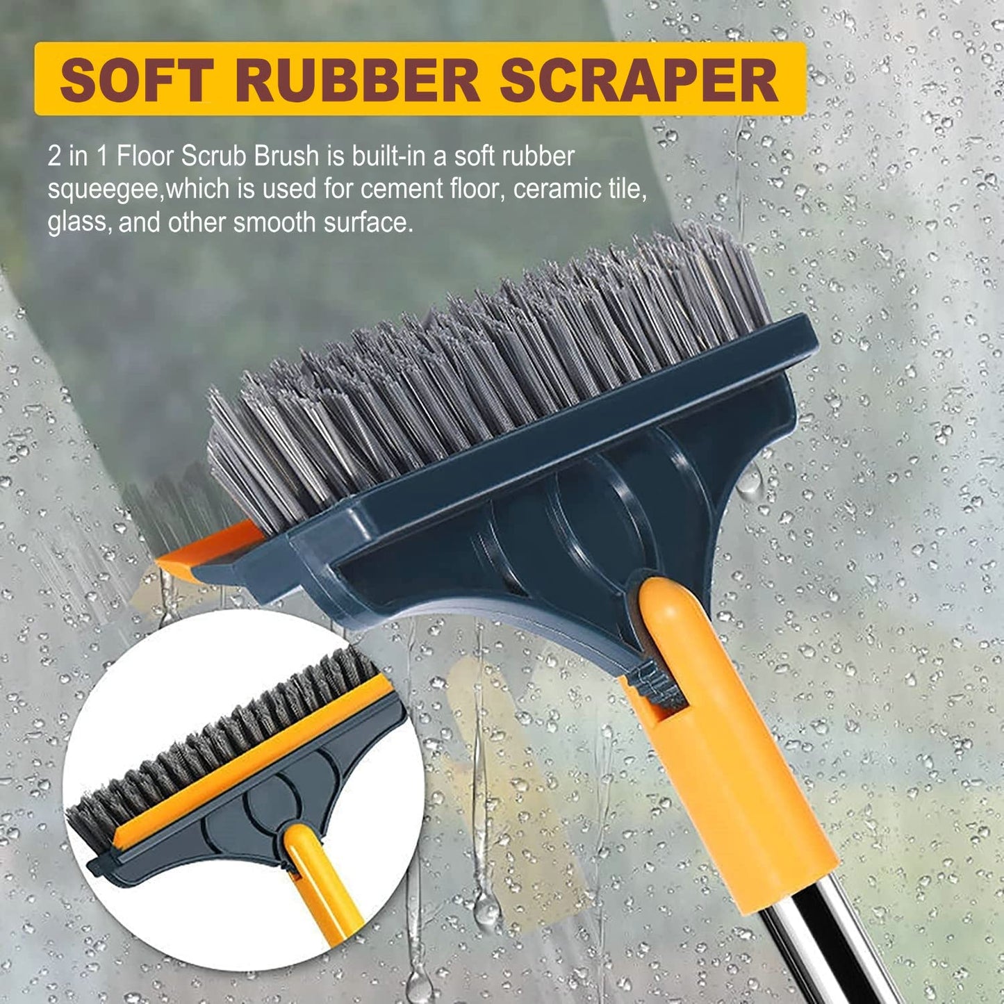 2 in 1 Cleaning Scrub Brush Grout Brush Scrape Floor Scrub Brush with Long Handle V-Shape Stiff Bristle Brush Scrubber with Squeegee 120°Rotating Shower Scruber for Cleaning Bathroom Glass Wall