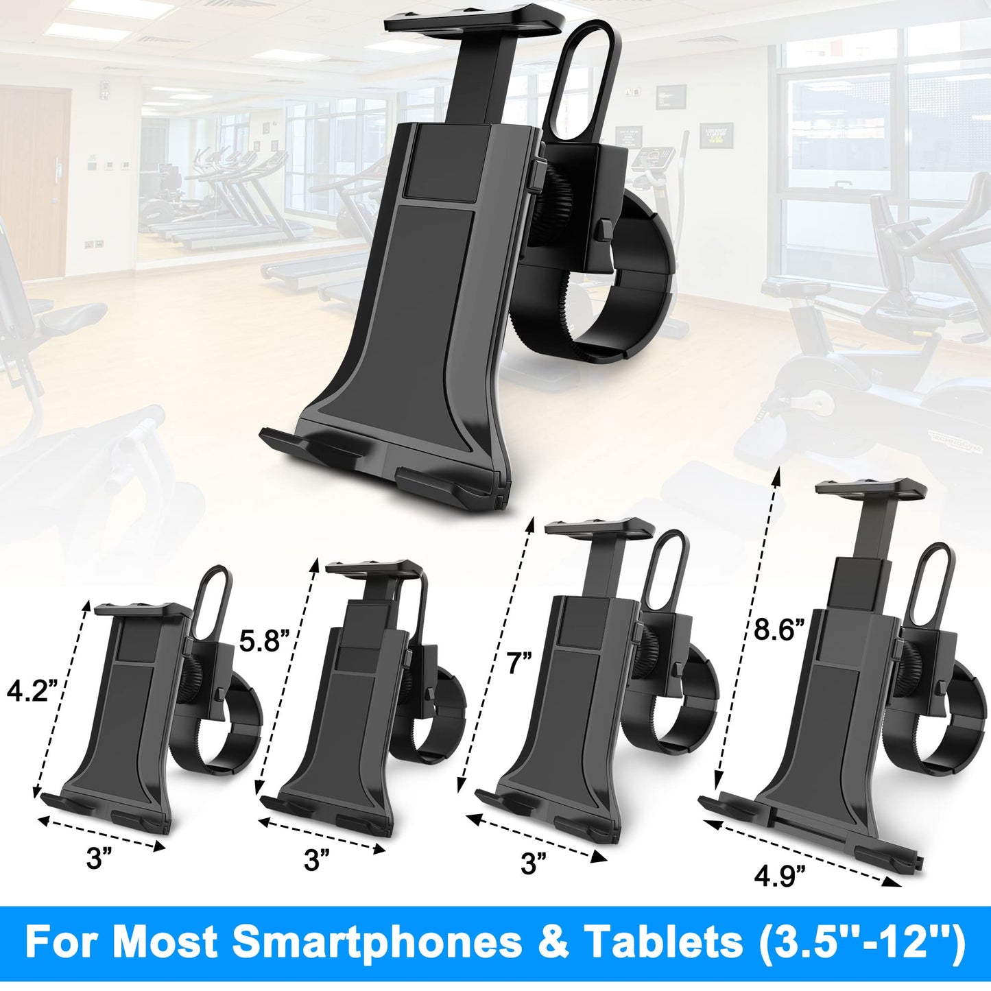 AboveTEK Universal Handlebar Mount for iPad, Indoor Cycling Bike iPad/iPhone Mount – Anti-Shock 360 Degree 3.5” to 12” Expandable Pole Strap Phone Holder for Gym, Treadmill, Spin Bike, Elliptical