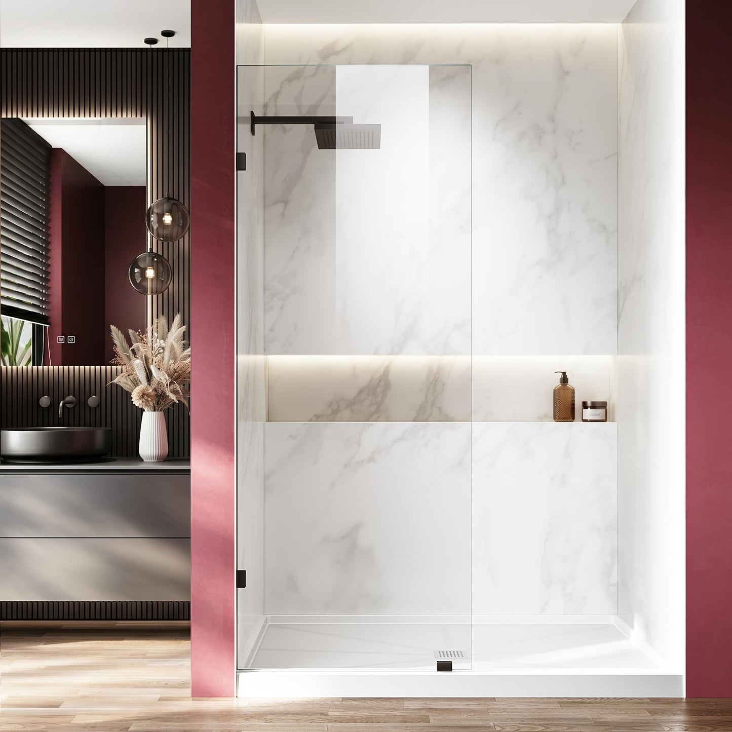 AquivaCoast Shower Door, 30.5"×78.75" Shower Glass Panel for Open Walk-in Bathroom, 3/8" (10mm) Clear Tempered Glass Shower Screen