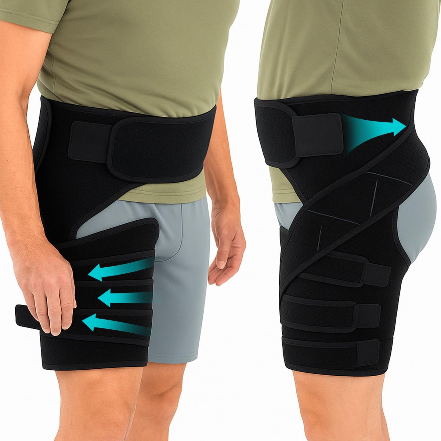 Vive Hip Brace for Sciatica Pain Relief - Groin Support Wrap for Sciatic Nerve Pain, Hip Flexor Strain, Thigh & Harmstring Pull, Arthritis - Adjustable & Comfortable Stabilizer for Muscle Recovery (Left)