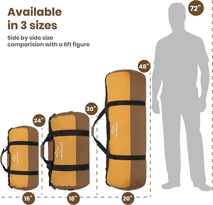 WHITEDUCK Heavy Duty Canvas Duffel Bag for Men and Women - Foldable Military Army Style Duffel Bag, with Full Length Zipper- Outdoors, Travel, Gym & Storage
