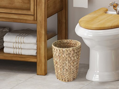 Coeusy Wicker Trash Can - Stylish Water Hyacinth Waste Basket for Bathroom & Home Office | 2 Gallon Round