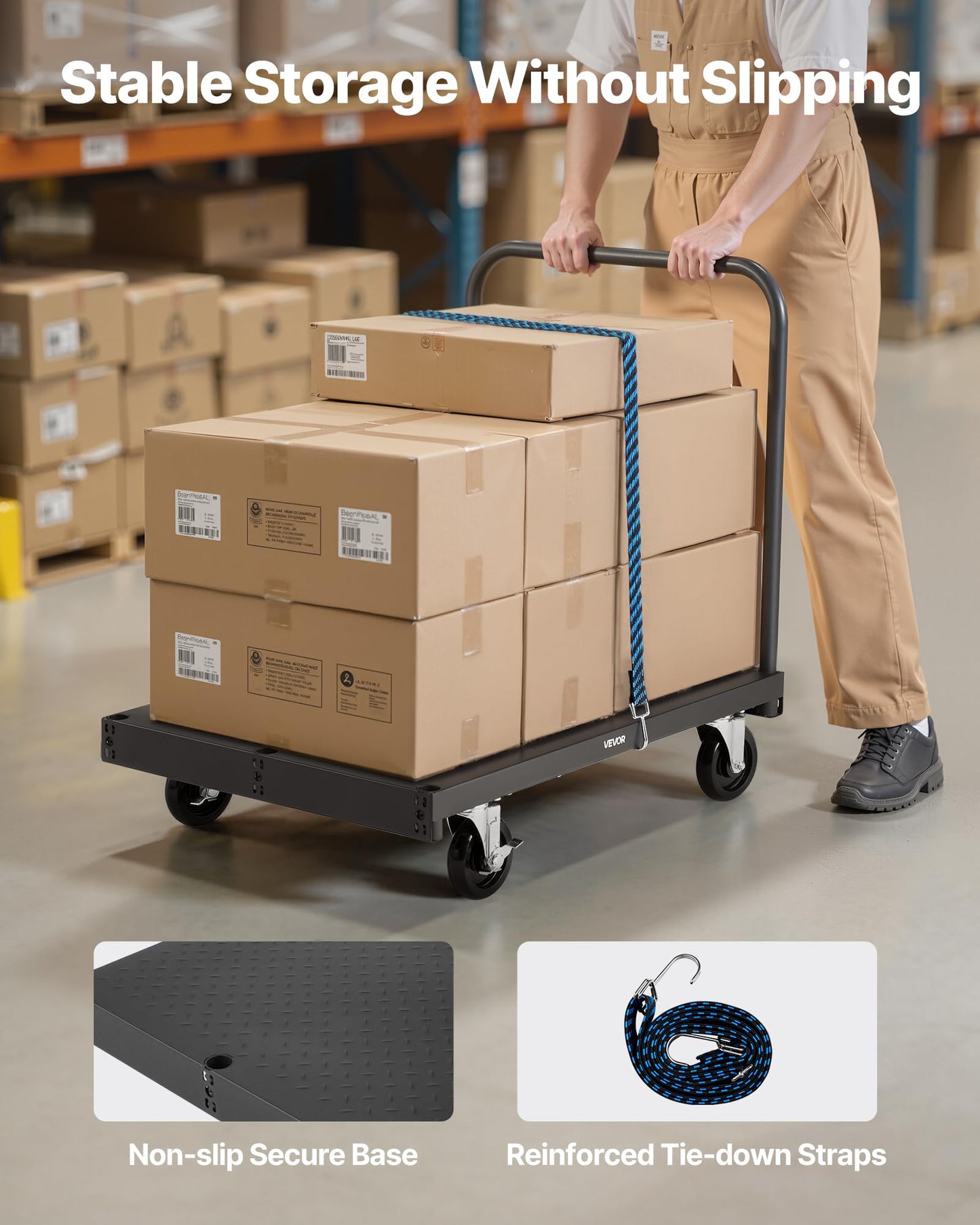 VEVOR Drywall Cart Dolly, 1800 lbs Load Capacity, 2-in-1 Steel Panel Truck Cart with 5 inch Swivel Casters, 36 x 24 inch Platform Truck with 4 Side Handrails for Factory, Warehouse, Garage, Black