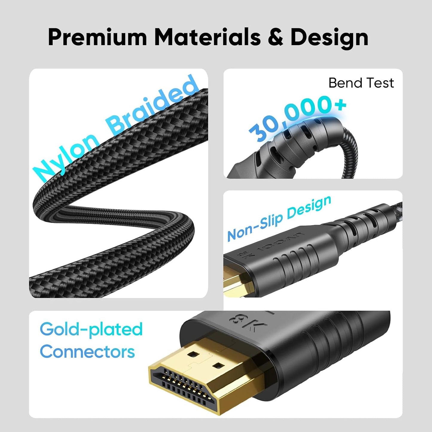 3FT 5-Pack, 8K 2.1 48Gbps, 8K@60Hz,4K@240/165/144Hz 4K/8K HDMI Cable HDMI to HDMI Cable Ultra High Speed Support for LG