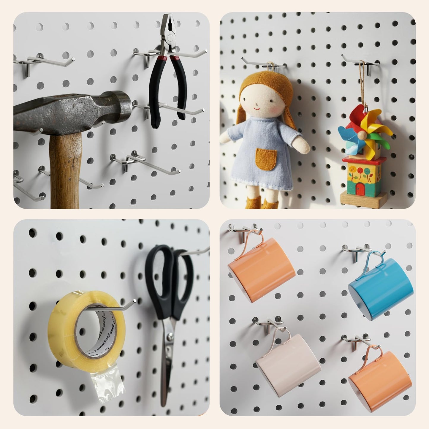 JEAWIWI 60 Pack 4 Inch Metal Pegboard Hooks, Fit 1/4 in and 1/8 in Peg Board Organizer Accessories, for Hanging Storage, Garages, Tool Sheds, Basements
