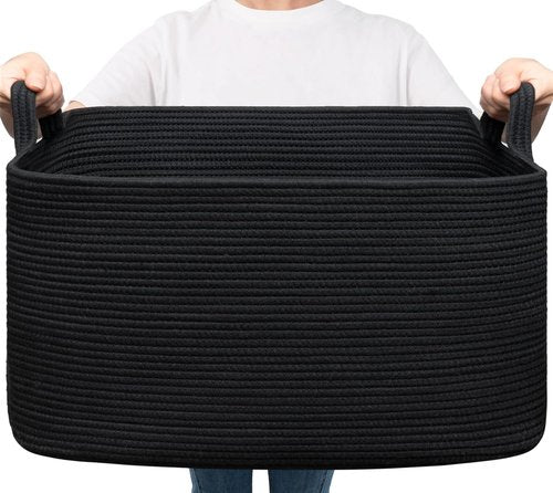 Goodpick Large Woven Blanket Basket - Stylish Storage for Toys & Laundry | 21.6" x 14.9" x 11.8" | Black