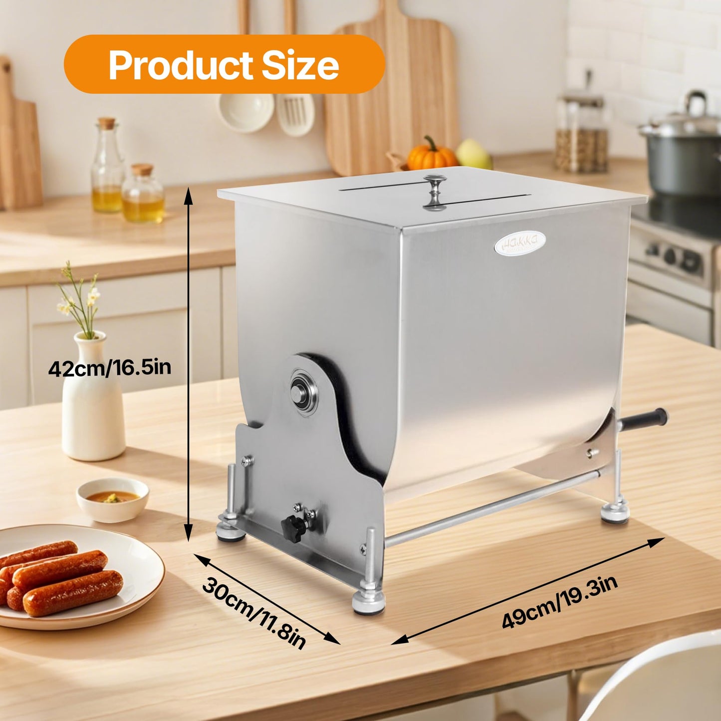 Hakka 30lb/15L Commercial Meat Mixer, Stainless Steel 20L Tilt Tank Manual Meat Mixer for Sausage (Mixing Max.30lb/15L for Meat)