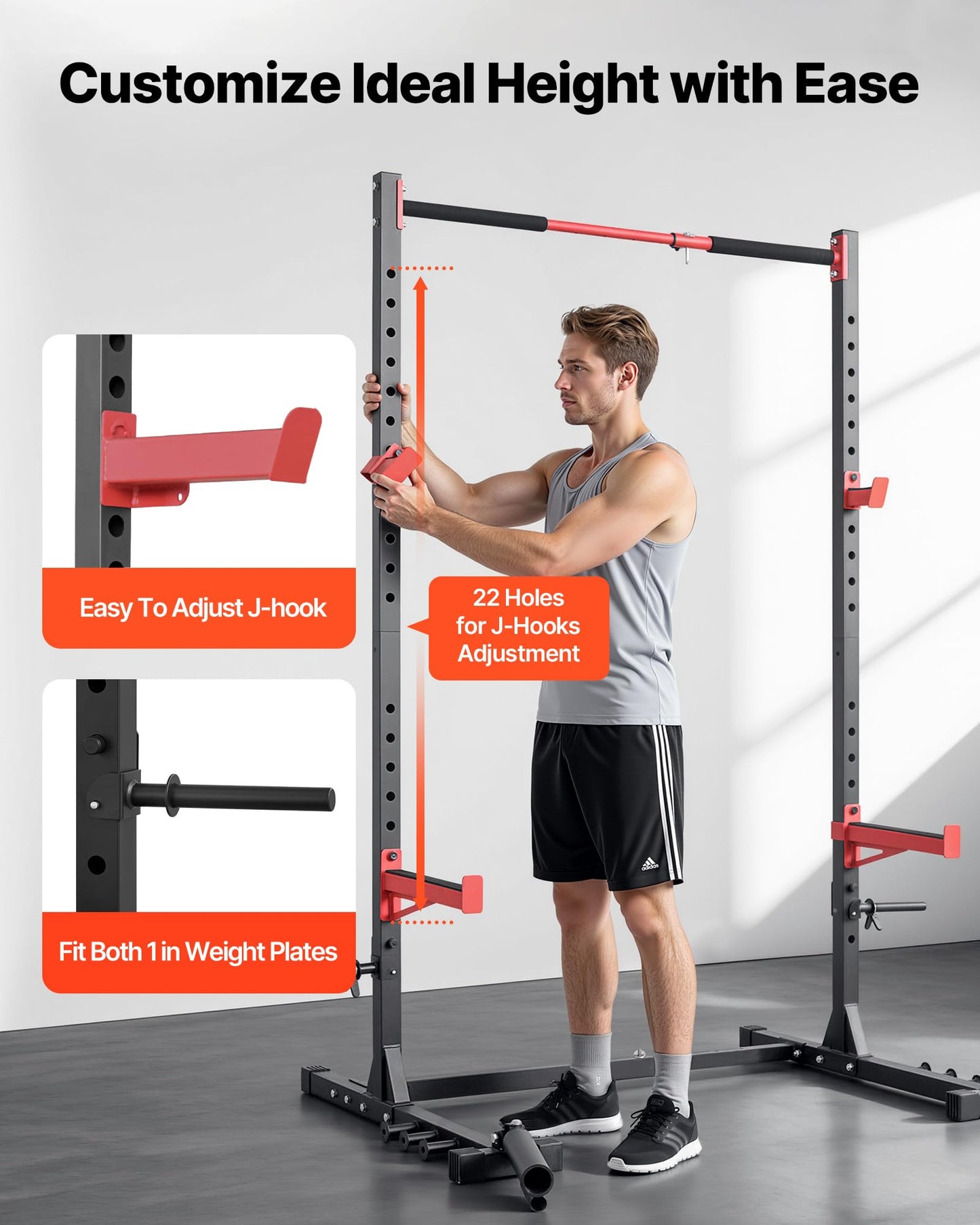 VEVOR Power Cage Rack, Multifunctional Squat Rack for Home Gym, Width-Adjustable Workout Strength Training Equipment with 6 Band Pegs, Landmine Attachment & Safety Bars for Bench Press Squats Pull-Up