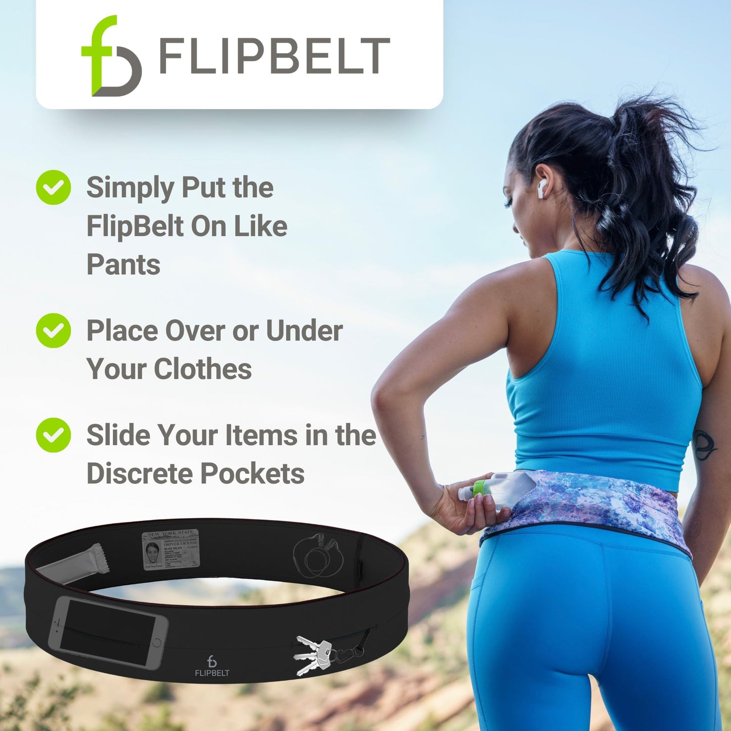 FlipBelt Level Terrain Waist Pouch, Medium, Black,FBB