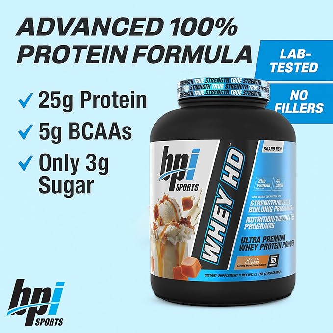 BPI Sports Whey HD Ultra Premium Protein Powder Isolate | Workout Whey Protein Powder For Men & Women for Muscle Gain | Milk Protein Concentrates | Chocolate Cookie/ Vanilla Caramel, 4.07 Pound