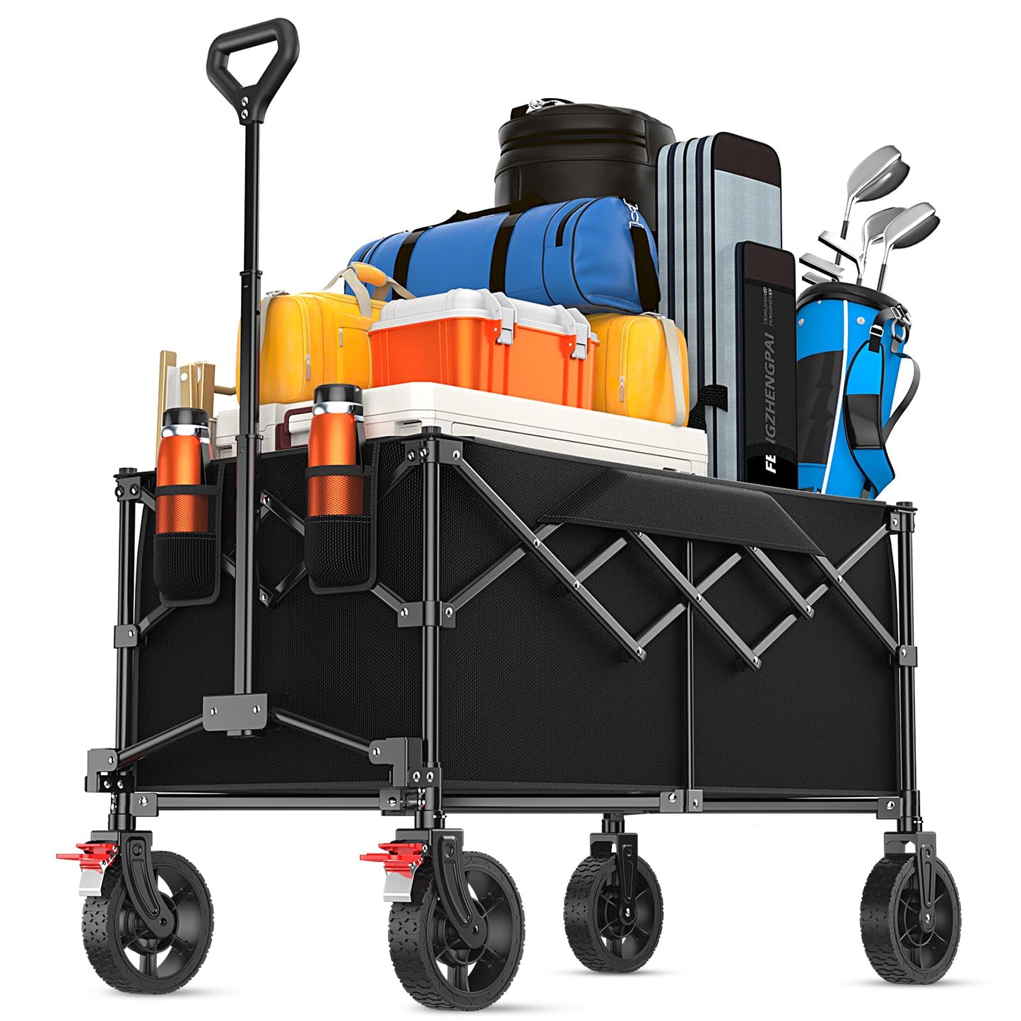 180L Large Capacity Collapsible Wagon Carts with Wheels,Foldable Wagon with 330LBS,Heavy Duty Shopping Cart,Portable Wagons Carts Foldable for Beach,Sports,Garden,Laundry,Outdoor-Black