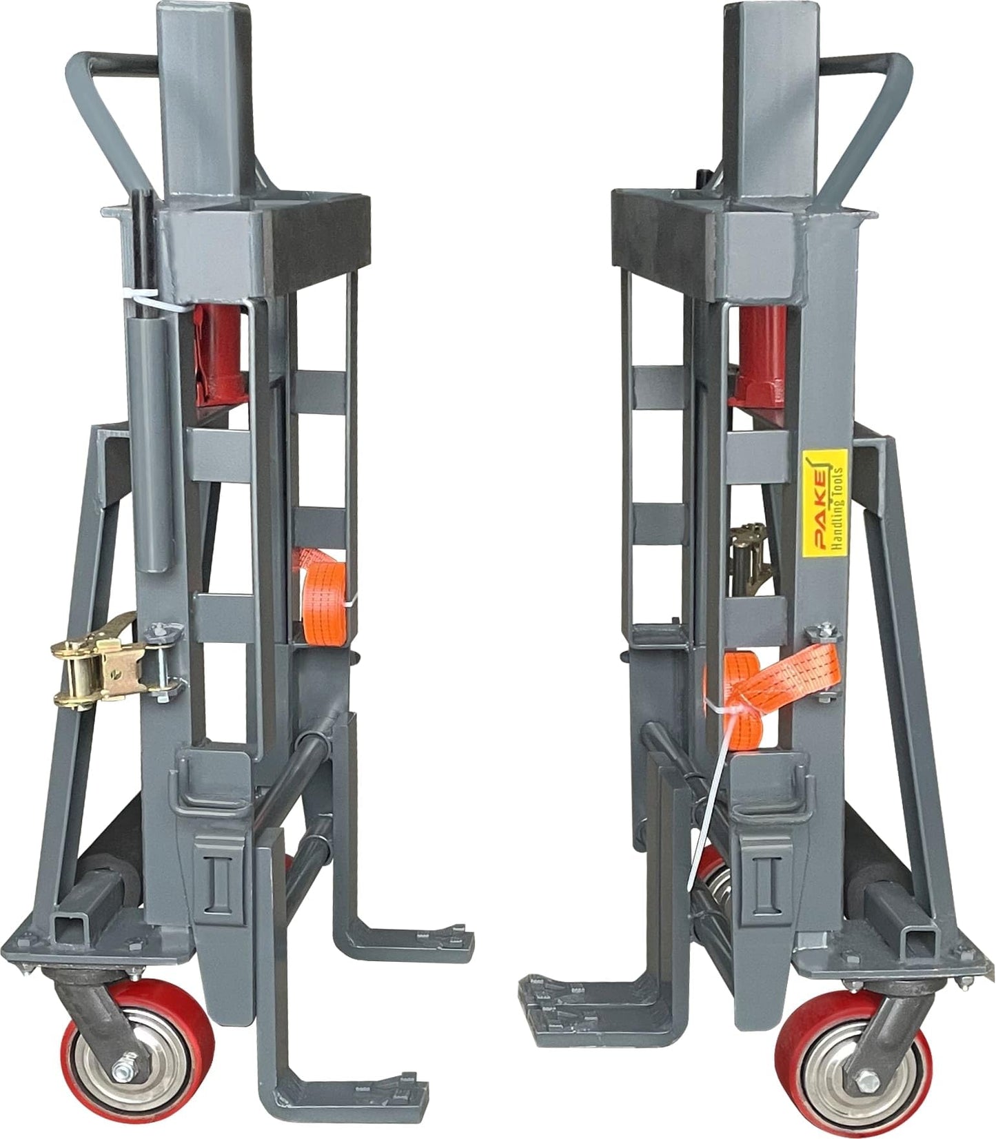 4,000 LB. Cap-PHT Hydraulic Machinery & Equipment Mover with Adjustable Forks (4.5" to 19" Width), 2 Swivel PU on Steel Wheels (5.85" x 2"), 2 Straps (16 feet Each).