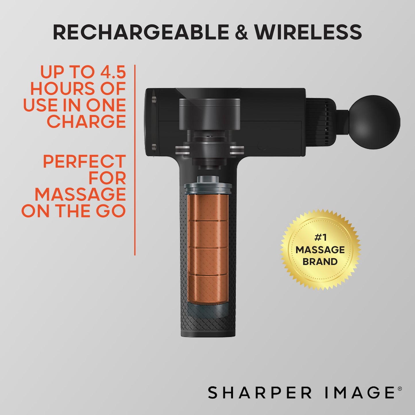 Sharper Image Deep Tissue Percussion Massage Gun, Powerboost Rechargeable Handheld Massager, 6 Adjustable Speeds, 5 Attachment Heads & Carrying Case, Full Body Muscle Pain Relief, Black