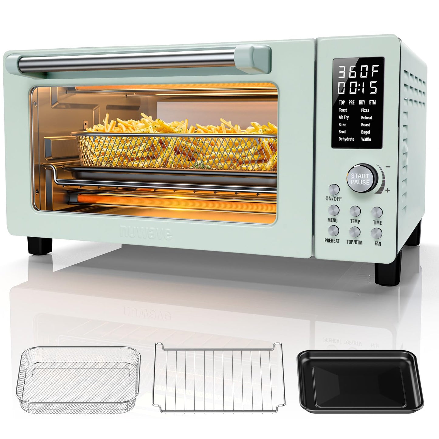 Nuwave Bravo Pro Smart 21QT Toaster Oven Air Fryer Combo, Convection Oven Countertop, 10 functions all in 1, with even & quick crisp technology, 50-450°F, 1800W, Mint Green