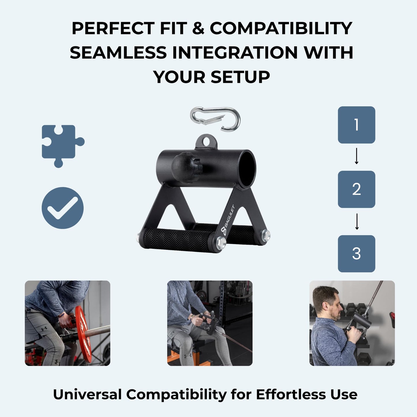 Bagulet V Bar Attachment: Row Machine, LAT Pulldown, Landmine Handle, Soft Grip, Black, Home Gym Fitness Equipment, Includes Cooling Towel, Versatile Steel Design, Fits 2" Olympic Bars