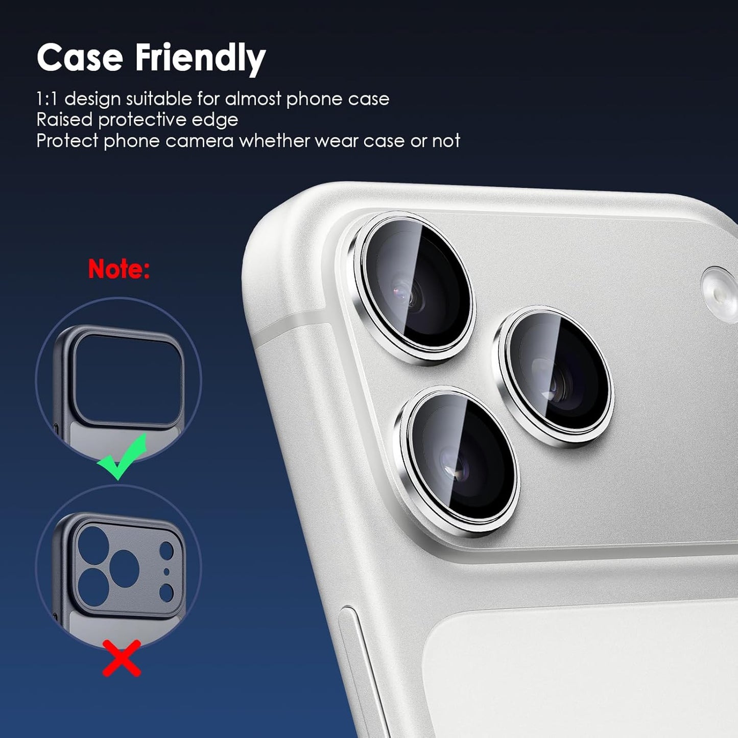 17 17 9H TENOC Camera Lens Protector for iPhone Pro & iPhone Pro Max, Tempered Glass Camera Screen Cover, Silver Metal