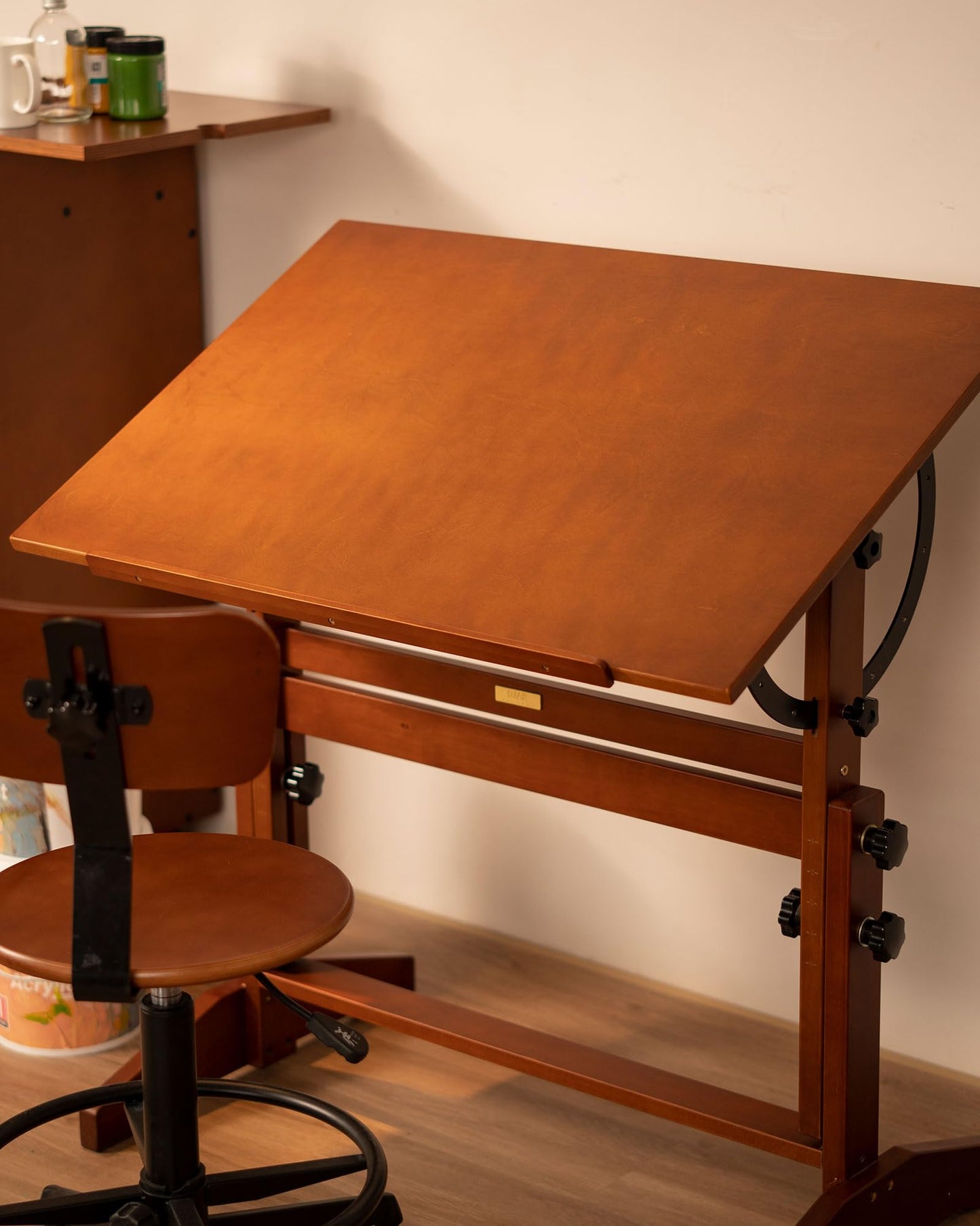 DJAR Adjustable Wooden Drafting Table, 35"x24" Walnut Drawing Desk for Art, Sketching, Painting & Writing