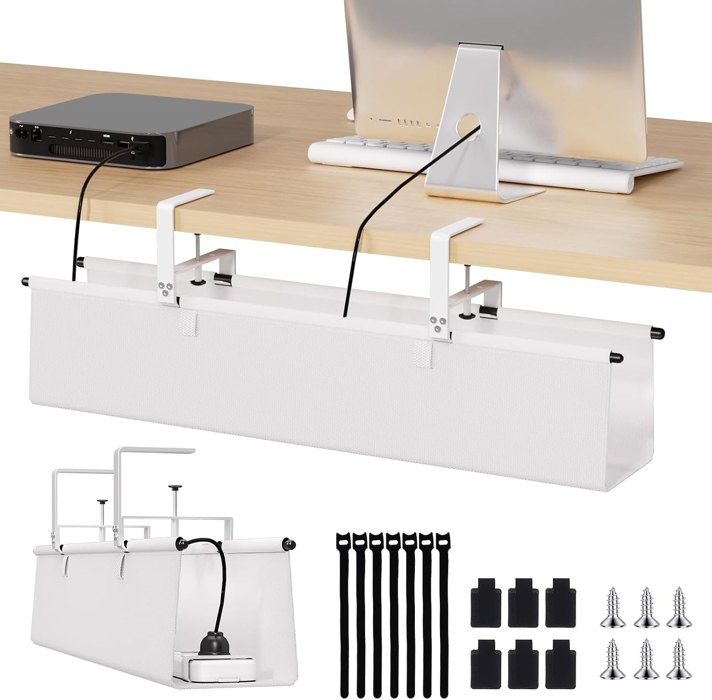 Jolensoy 28" 16X Under Desk Cable Management Tray - Cord Organizer for Desk No Drill, Fabric Under Table Wire Organizer