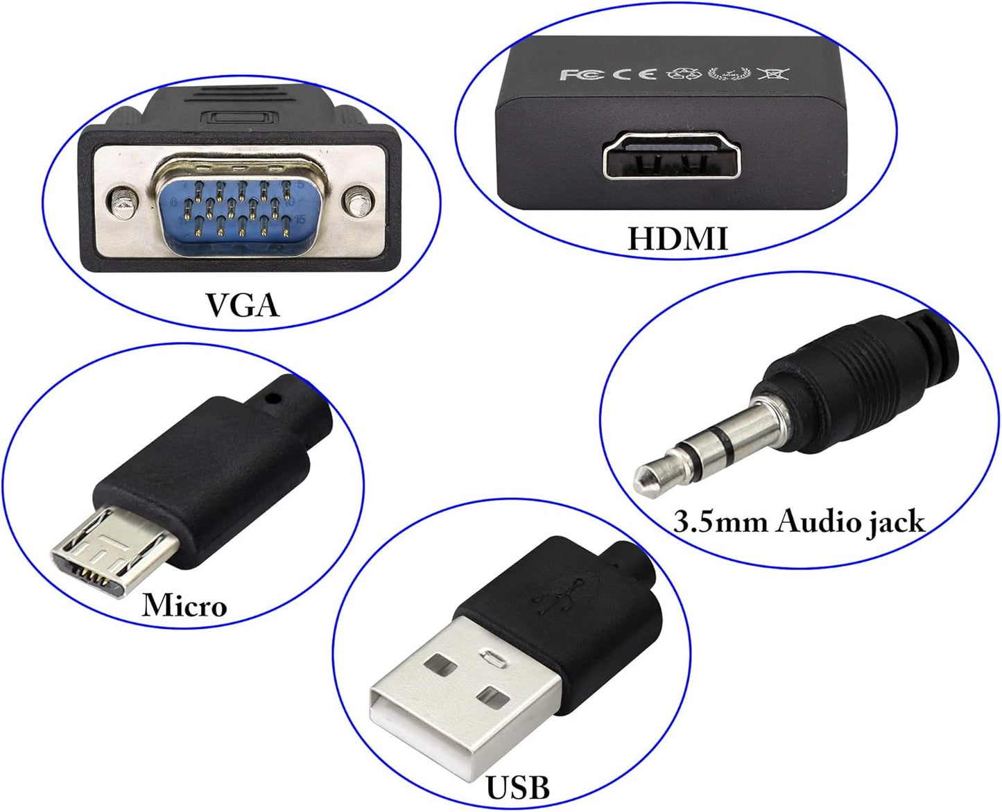 zdyCGTime 1080P VGA to HDMI Converter Adapter, Output VGA Male to HDMI Female Audio Video Cable Converter Adapter