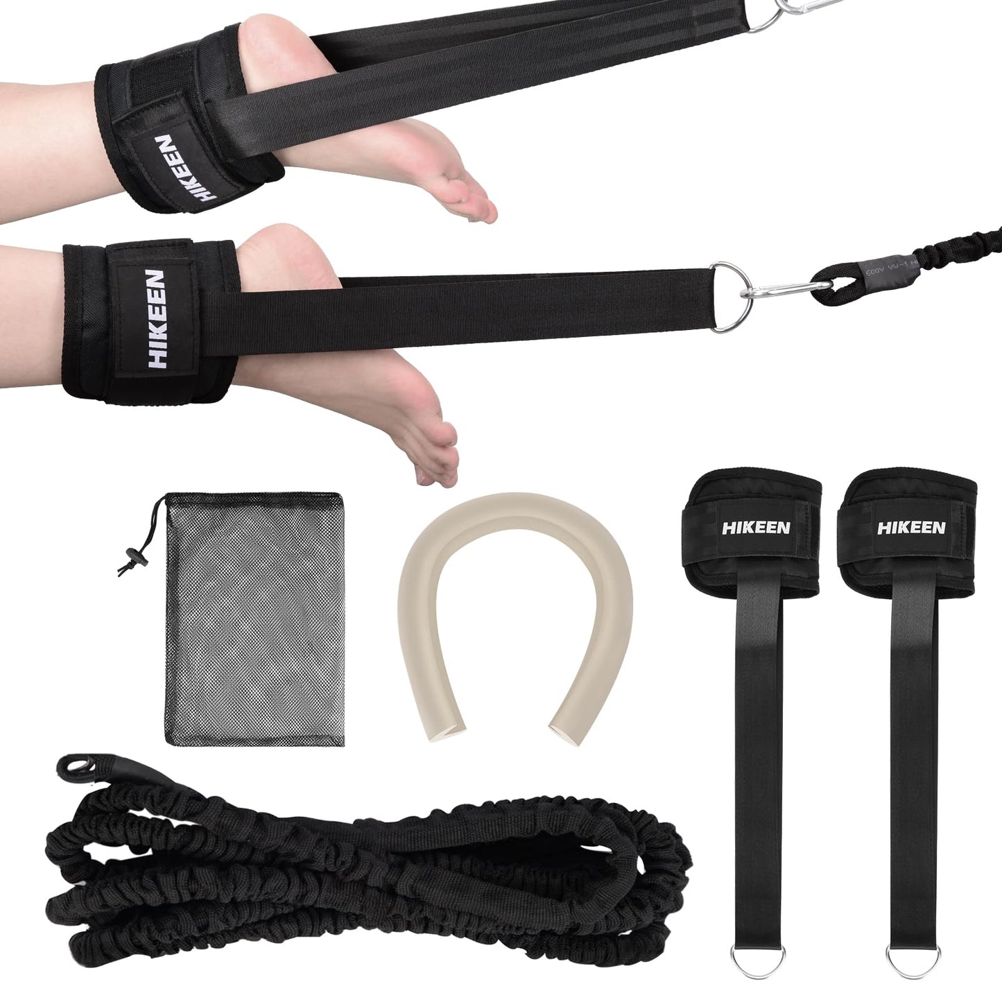 Hikeen Swim Ankle Straps 4M Swimming Tether with Metal Buckle & Bumper Strips Stationary in Place Training Leash Aquatic Resistance