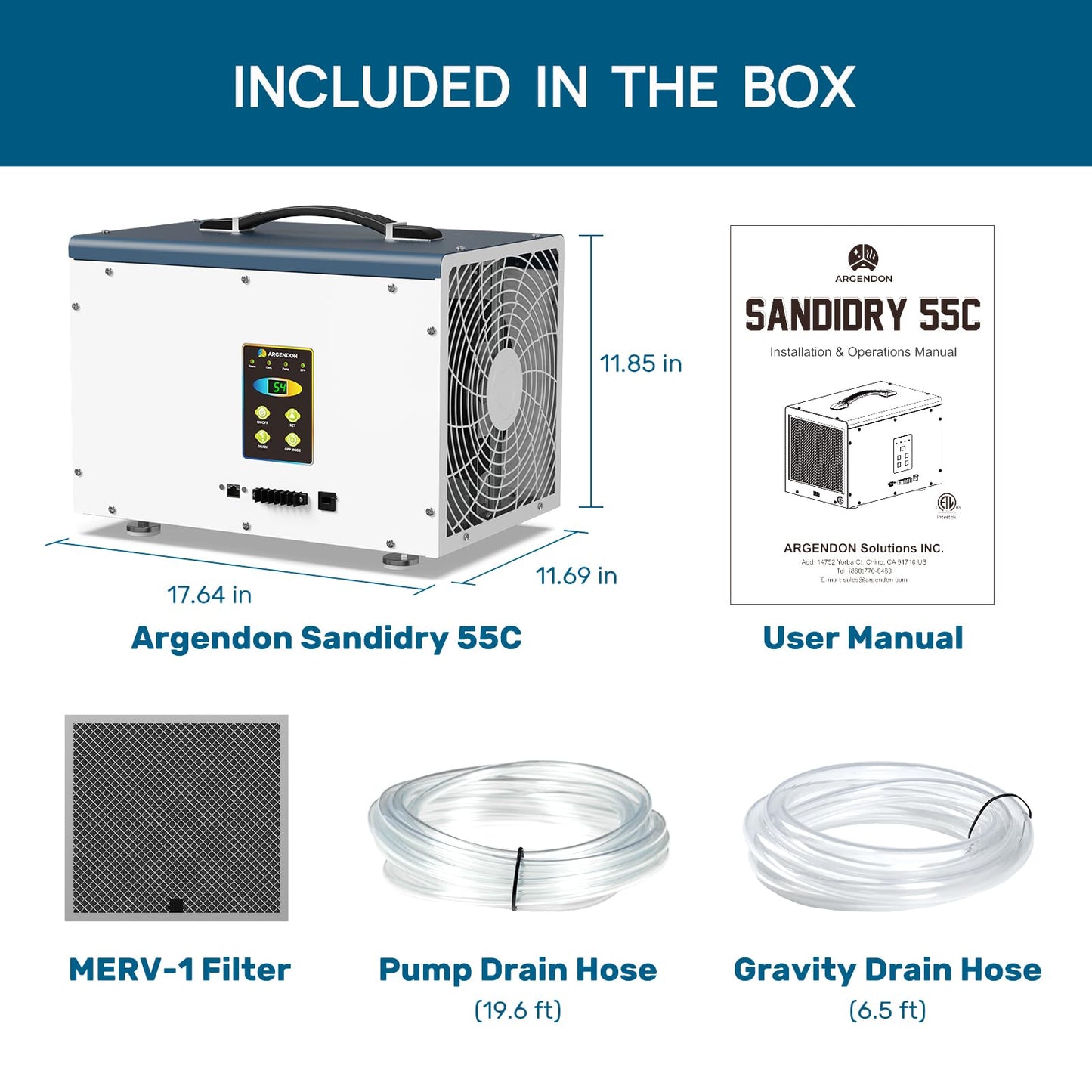 ARGENDON Commercial Dehumidifiers with Pump and Drain Hose for Crawlspace, Basement, 120 PPD Crawl Space Dehumidifier for Large Spaces, Job Site, Auto Defrost, 5-Year Limited Warranty