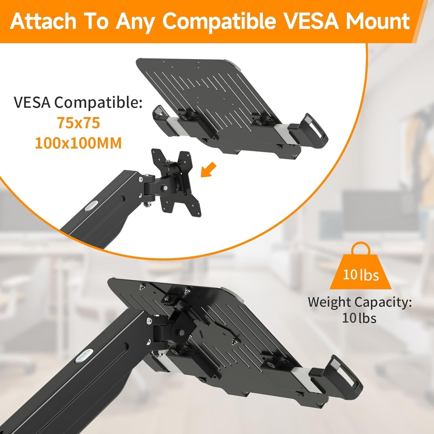 suptek 13 18 inch 75x75/ 100x100 mm 10lbs,Black(TP007) Adjustable to Laptop VESA Arm Mount Tray for Monitor Arms