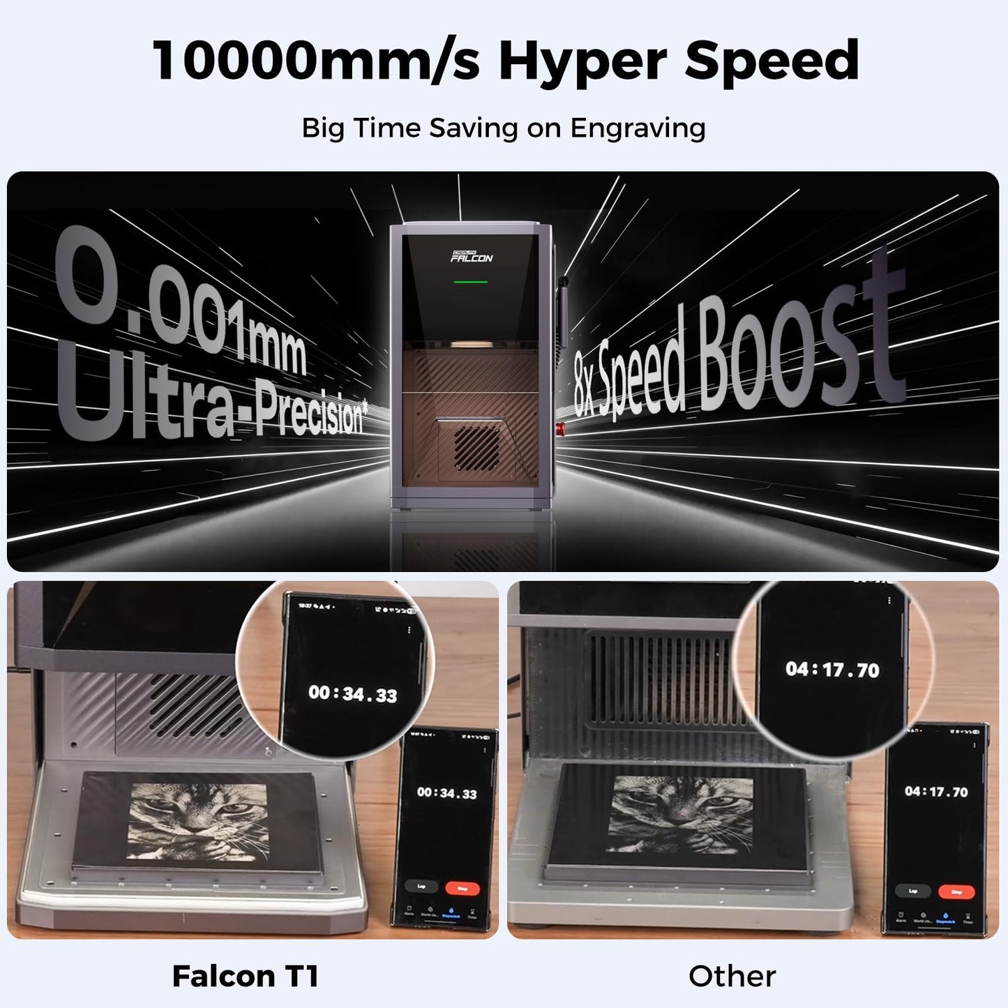 Creality Falcon T1 20W Fiber Laser Engraver, 10000mm/s Ultra Fast Laser Engraver and Cutter Machine for Metal,Wood,Jewelry,HD Smart Camera,Class 1 Certification, Auto Feed&Convey,AI Powered Simplicity